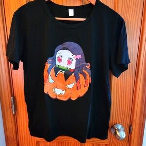 Halloween Demon Slayer Nezuko Jack O'Lantern Pumpkin ROMWE Black Top Large